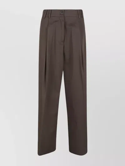 P.a.r.o.s.h Cotton Gabardine Wide Leg Trousers In Brown