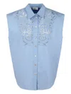 P.a.r.o.s.h Madeira Embroidered Sleeveless Shirt In Blue