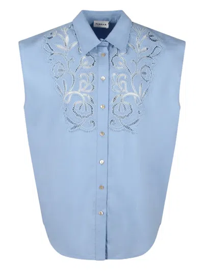 P.a.r.o.s.h Madeira Embroidered Sleeveless Shirt In Blue