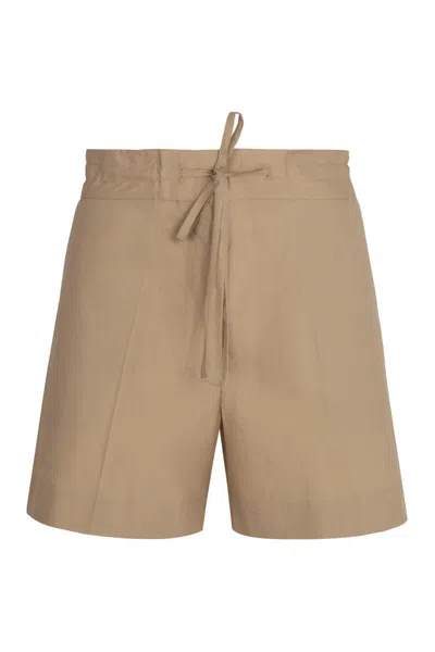 P.a.r.o.s.h Pleat Detailing Cotton Shorts In Beige
