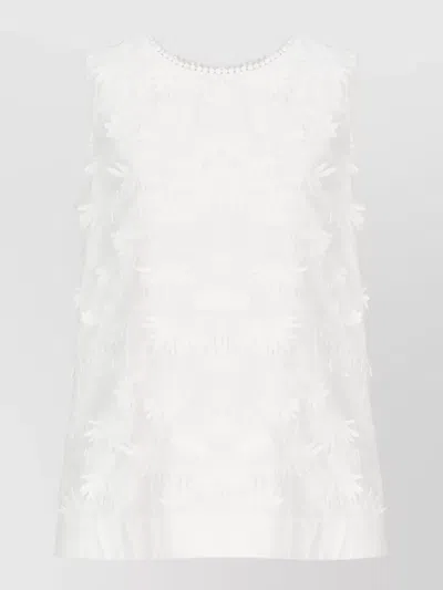 P.a.r.o.s.h Relaxed Fit Sleeveless Floral Embroidered Blouse In White