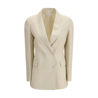P.a.r.o.s.h Double-breasted Blazer In A Ribbed Fabric In Neutral
