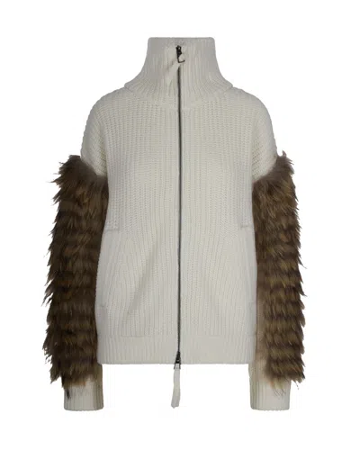 P.A.R.O.S.H CREAM FUR-SLEEVE DETAIL JACKET