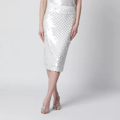 P.a.r.o.s.h Cream Sequin Pencil Skirt In White