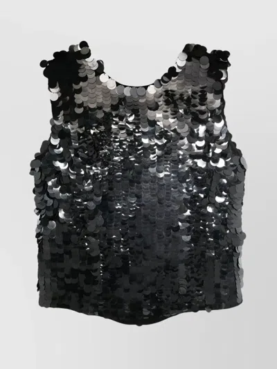 P.a.r.o.s.h Crew Neck Sequin Embellished Blouse With Keyhole In Black