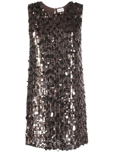 P.a.r.o.s.h Parosh Crew Neck Sleeveless Mini Dress With Paillettes In Brown