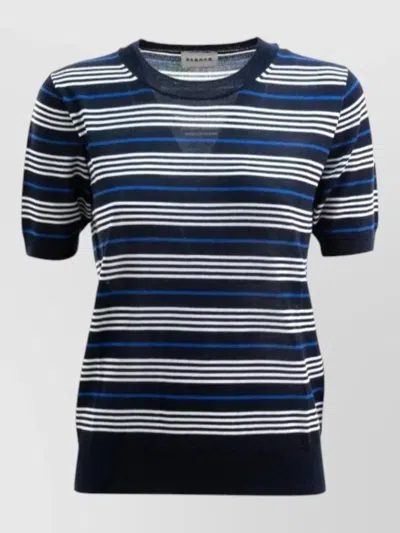 P.a.r.o.s.h Crew Neck Striped Short Sleeve Top In Blue
