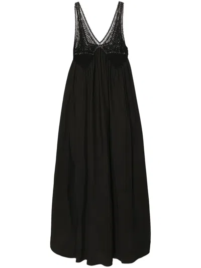 P.a.r.o.s.h Crochet-panel Cotton Maxi Dress In Black