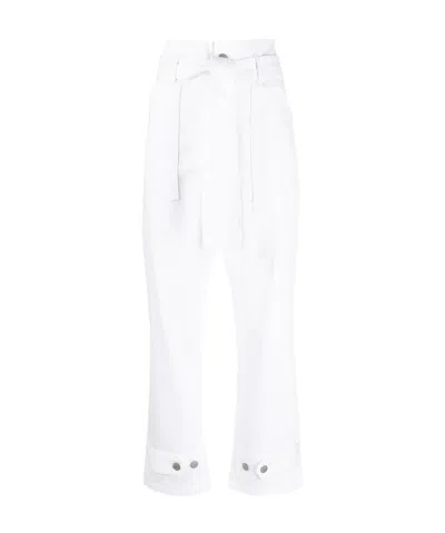 P.a.r.o.s.h . Cropped Belted Paperbag-waist Trousers In White