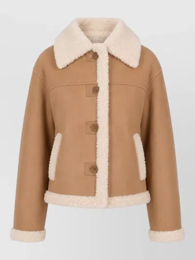 P.a.r.o.s.h Cropped Coat Shearling Collar Soft Texture Pockets