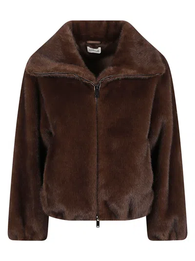 P.a.r.o.s.h Cropped Faux Fur Jacket With Wide Collar And Gathered Hem In Multi