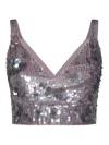P.a.r.o.s.h Grey Sleeveless Crop Top With Straps In Sequined Fabric Woman In Grey