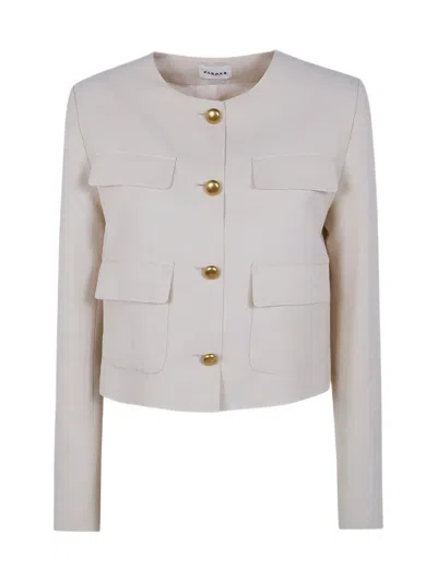 P.a.r.o.s.h Cropped Linen Blend Jacket With Gold Button Accents In White