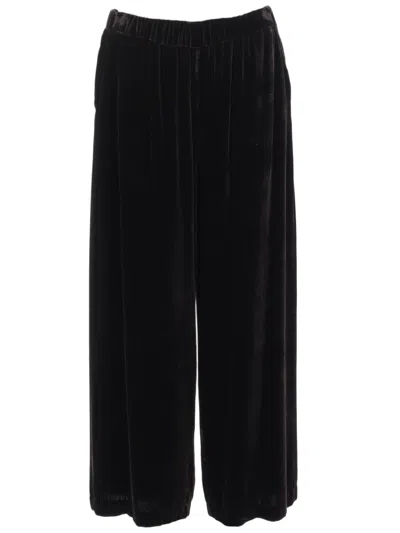 P.a.r.o.s.h Cropped Loose Black Wide-leg Pants With Elastic Waistband
