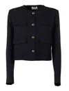 P.a.r.o.s.h Cropped Structured Gold Button Jacket In Black