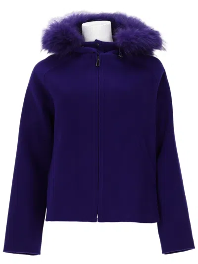 P.a.r.o.s.h Cropped Wool Jacket With Plush Fur Trim In Blue