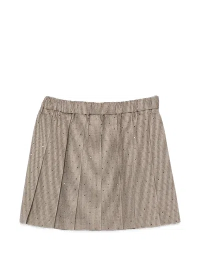 P.a.r.o.s.h Crystal-embellished Pleated Mini Skirt In Neutral