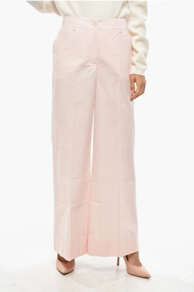 P.a.r.o.s.h Cuffed Hem Cotton Popline Pants In Pink