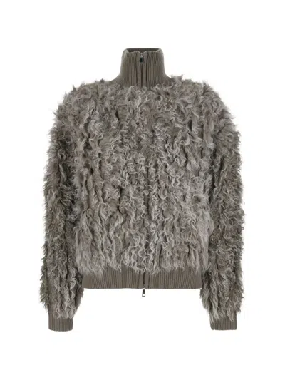 P.a.r.o.s.h Curly-knit Zip-up Jacket In 뉴트럴