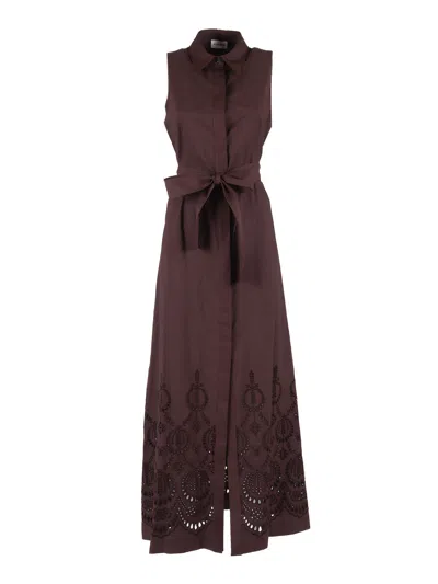 P.a.r.o.s.h Cut Out Embroidery Midi Dress In Brown
