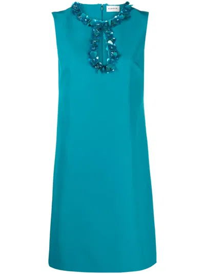 P.a.r.o.s.h Cut-out Floral Detailed Column Dress In Blue