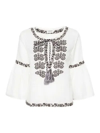 P.a.r.o.s.h Ciclone Floral-embroidered Blouse In Blanco