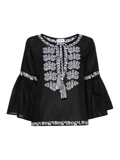 P.a.r.o.s.h Ciclone Floral-embroidered Blouse In Negro