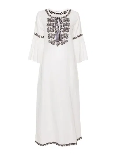 P.a.r.o.s.h Ciclone Floral-embroidered Maxi Dress In Ivory