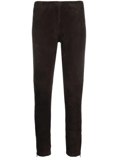P.A.R.O.S.H DARK BROWN MONET SLIM-FIT SUEDE TROUSERS