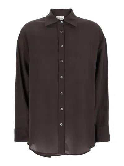 P.a.r.o.s.h Dark Brown Shirt With Pointed Collar And Long Sleeves In Silk Woman
