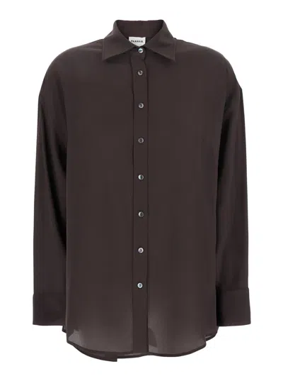 P.A.R.O.S.H DARK BROWN SHIRT WITH POINTED COLLAR AND LONG SLEEVES IN SILK WOMAN