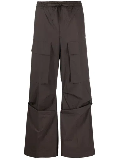 P.A.R.O.S.H DARK BROWN STRAIGHT-LEG CARGO TROUSERS