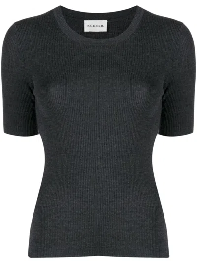 P.A.R.O.S.H DARK GREY LEILA RIBBED-KNIT WOOL TOP