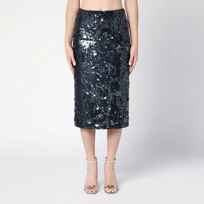 P.a.r.o.s.h . Dark Grey Midi Skirt With Micro Sequins In Beige