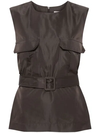 P.A.R.O.S.H DARK GREY SLEEVELESS BELTED TOP
