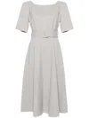 P.a.r.o.s.h Lille Flared Belted Midi Dress In Grigio Melange Chiar