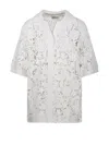 P.a.r.o.s.h Floral Lace Ribbed Collar Short Sleeve Top In White