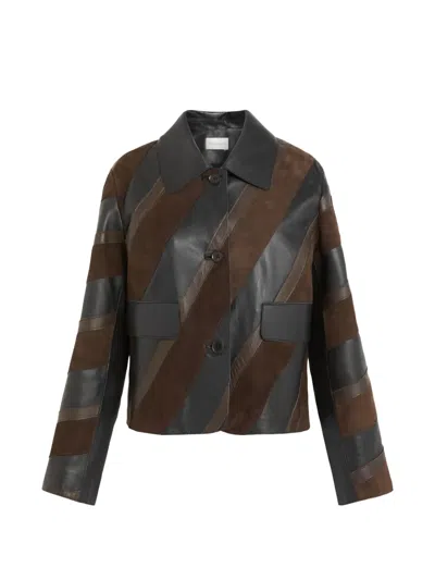P.a.r.o.s.h Diagonal-stripe Leather Jacket In Brown