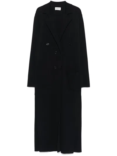 P.a.r.o.s.h Parosh Sneakerspure Wool Coat With Ribbed Knit Collar And Flap Pockets In Black