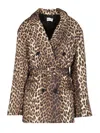 P.a.r.o.s.h Waist Belted Double-breasted Notched Lapels Side Pockets In Animal Print