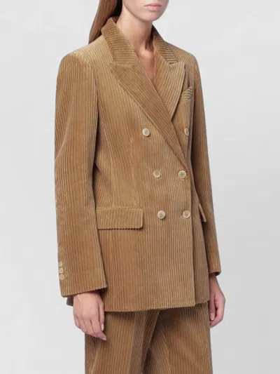 P.a.r.o.s.h Double Breasted Corduroy Coat Back Vent In Brown