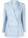 P.a.r.o.s.h Raisa Linen Blend Double-breasted Blazer In Blue