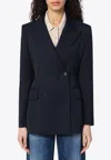 P.a.r.o.s.h Double-breasted Jacket In Linen-blend In Blue