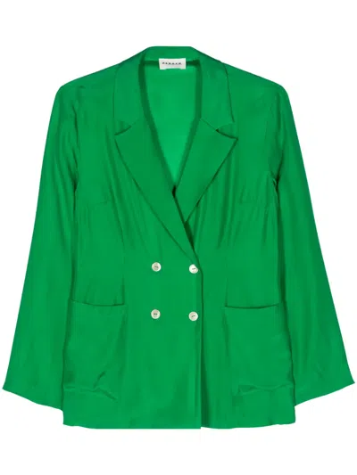 P.a.r.o.s.h Double-breasted Silk Blazer In Green