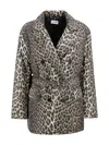 P.a.r.o.s.h Waist Belted Double-breasted Notched Lapels Side Pockets In Animal Print