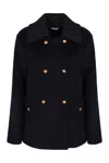P.a.r.o.s.h Parosh Pure Wool Blazer With Gold Button Accents And Ribbed Knit Collar In Black