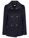 P.a.r.o.s.h Parosh Pure Wool Blazer With Gold Button Accents And Ribbed Knit Collar In Blue