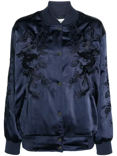 P.a.r.o.s.h Dragon-embroidered Bomber Jacket In Blue