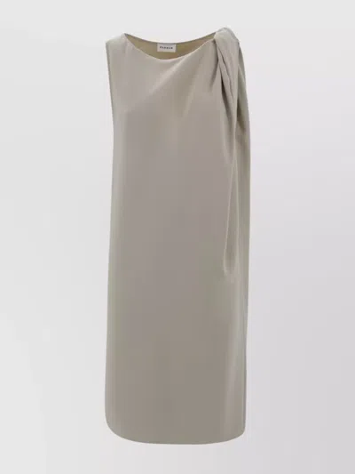 P.a.r.o.s.h Draped Crossover Midi Dress With Round Neckline In Gray
