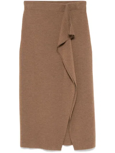 P.a.r.o.s.h Draped Midi Skirt In Brown